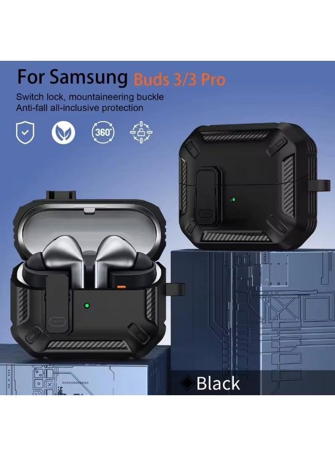 فكرة Fekra متوافق مع Samsung Galaxy Buds 3 Pro/Buds 3 حافظة مقاومة للصدمات بالكامل (قفل آمن) Galaxy Buds 3 و Galaxy Buds 3 Pro (2024) مع حلقة تثبيت - Image 2